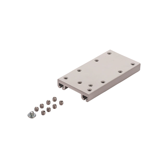 Aluminum mounting plate with silver finish, T-slot, and screws.