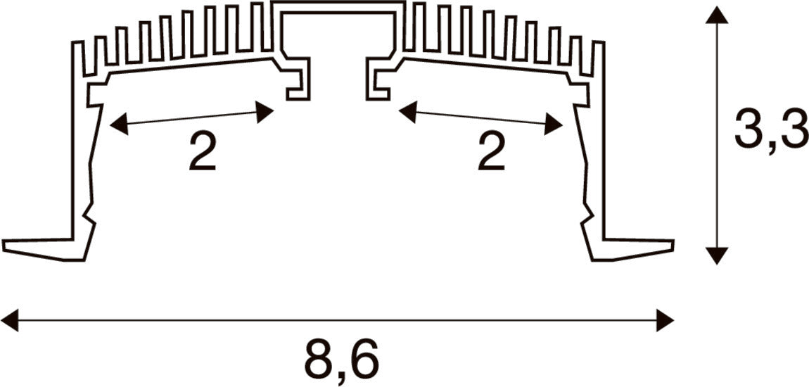 Technical drawing of an aluminum profile with dimensions.