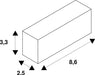Dimensional drawing of a rectangular prism showing measurements.