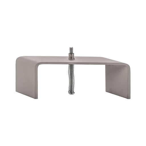 Metal U-shaped bracket with spring and screw, gray finish.