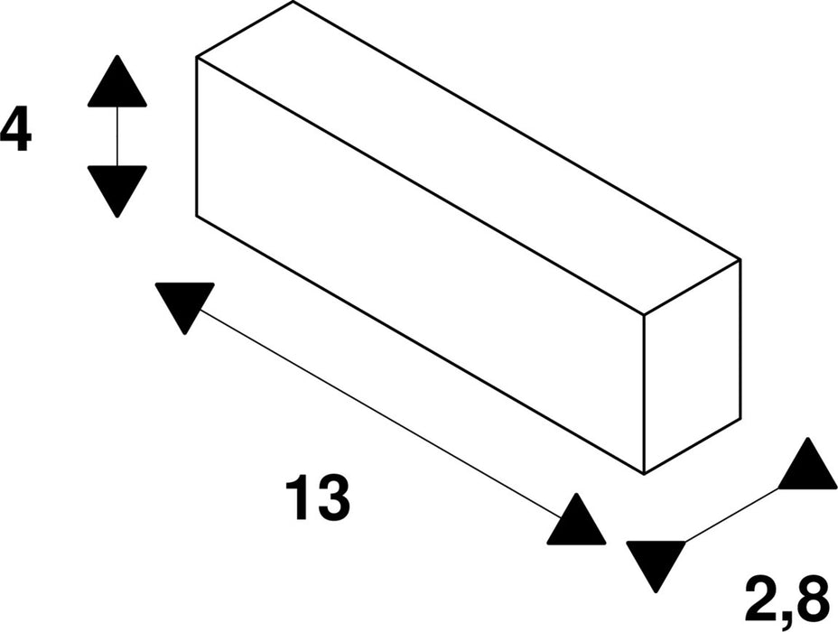 Technical drawing of a rectangular block with dimensions 4, 13, and 2.8.