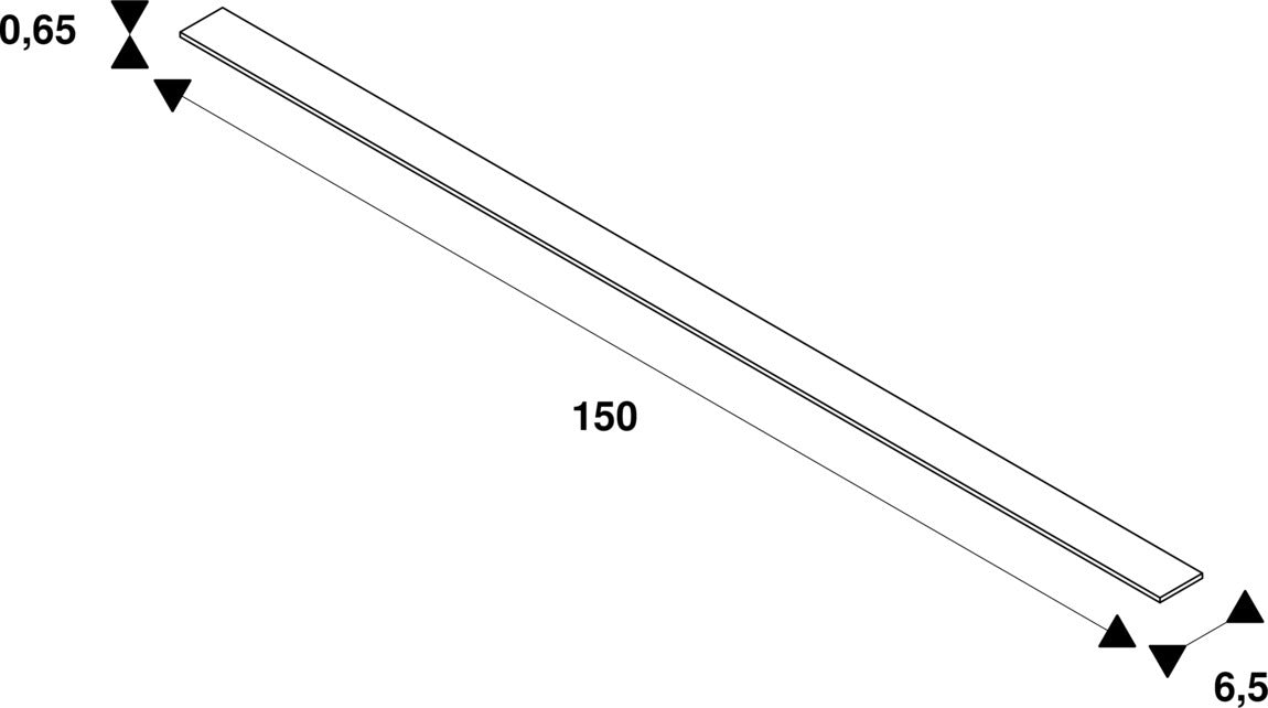 Technical drawing of a white, flat bar with dimensions.