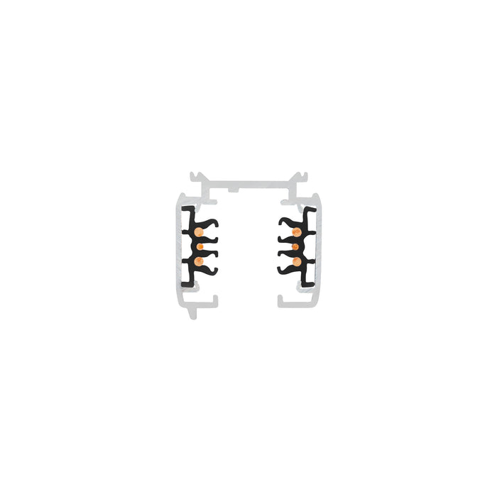 Aluminum track lighting rail, silver finish, with internal wiring.
