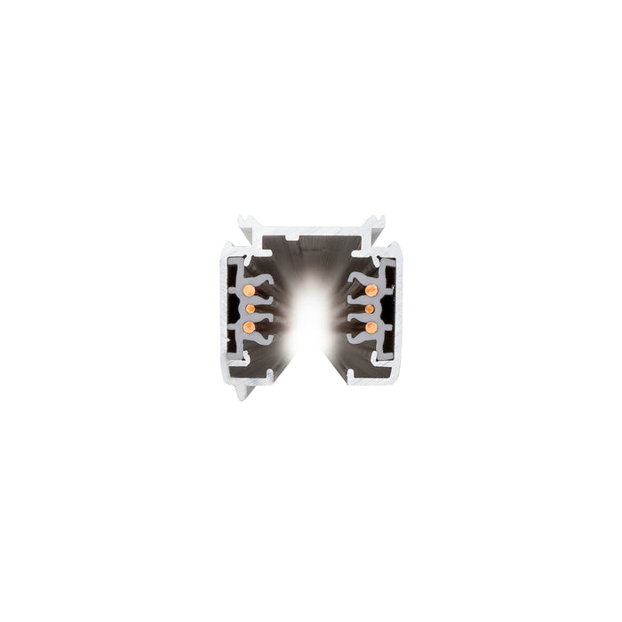 Aluminum track lighting rail, silver finish, surface mount.