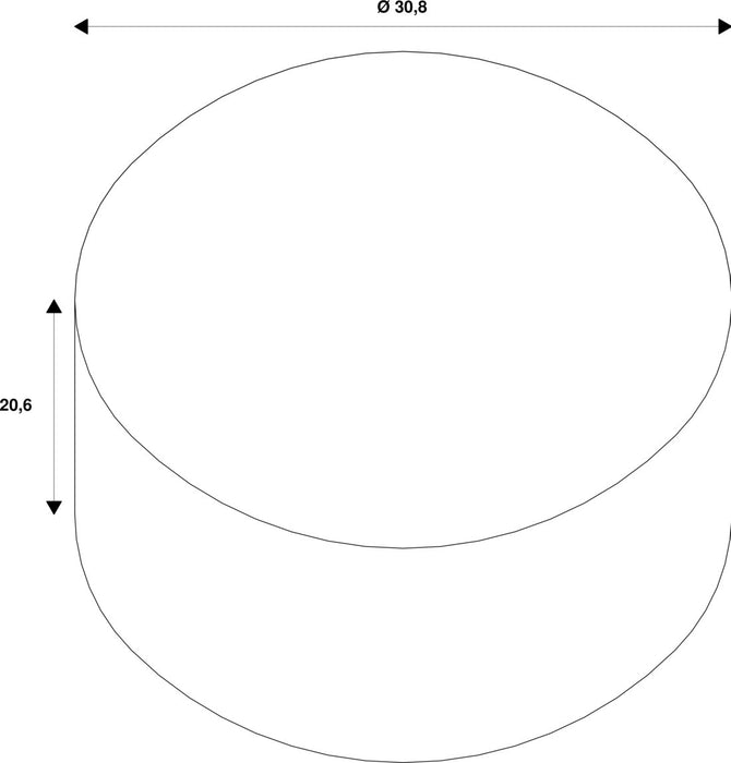Technical drawing of a white, two-tiered, circular shelf with dimensions.