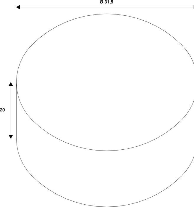 Technical drawing of a white, round object with dimensions 31.5 and 20.