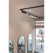 Black track lighting system, ceiling mounted.