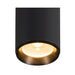 Black cylinder surface-mounted light fixture, metal with textured finish.