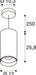 Technical drawing of a cylindrical pendant light fixture with dimensions.