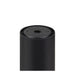 Close-up of a black, cylindrical, metal outdoor light fixture with a matte finish.