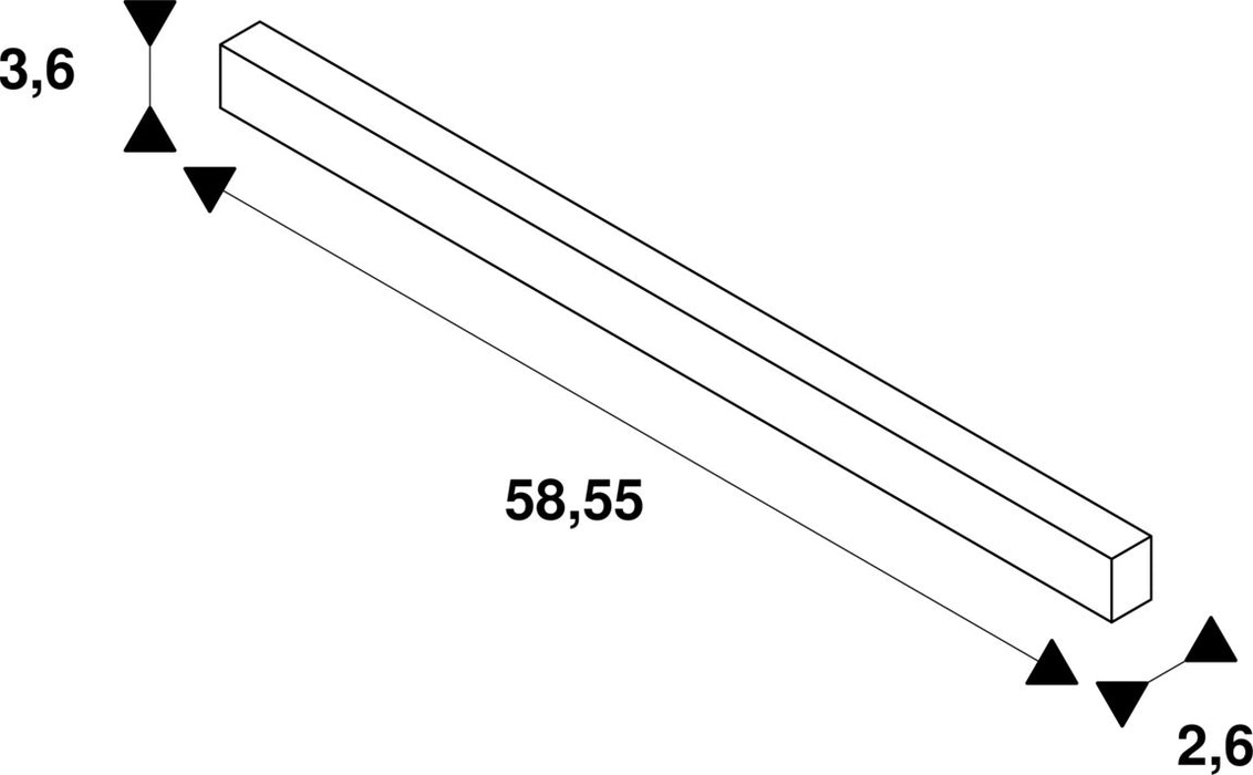 Technical drawing of a rectangular bar with dimensions.