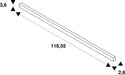 Technical drawing of a rectangular bar with dimensions 118.55, 3.6, and 2.6.