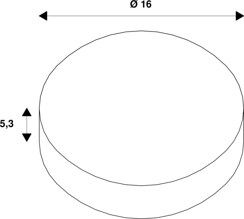 Technical drawing of a round component with dimensions 16mm diameter and 5.3mm height.