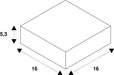 White square block with dimensions 16x16x5.3.
