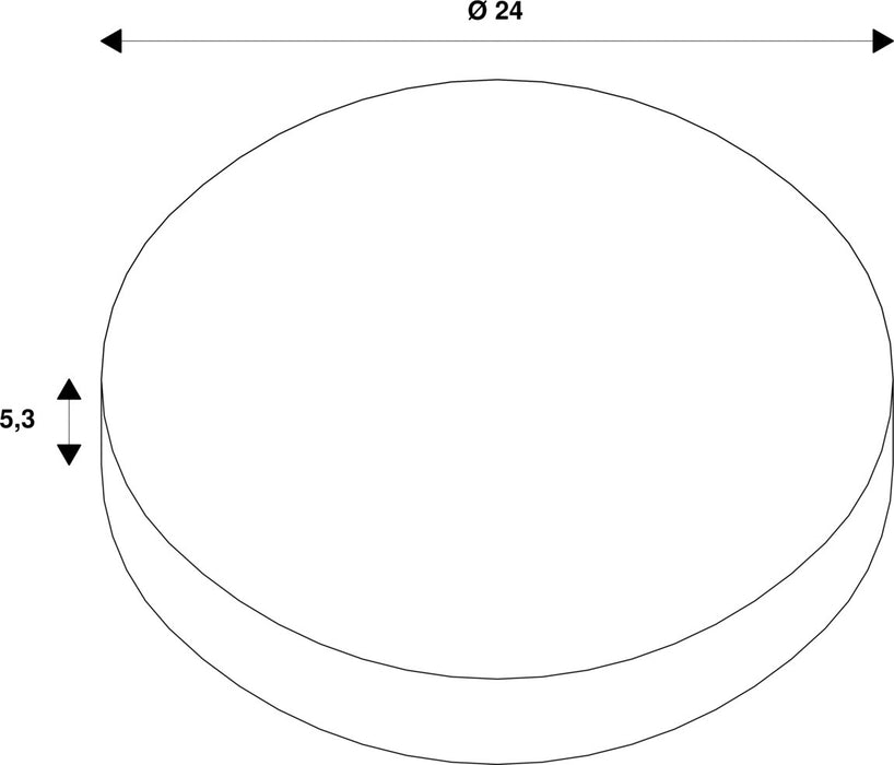 Technical drawing of a white, round object with dimensions.