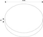 Technical drawing of a white, round object with dimensions.