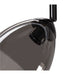 Close-up of a black, glossy salon hair dryer hood with a pole mount.