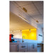 Linear LED pendant lights, gold finish, suspended mounting.