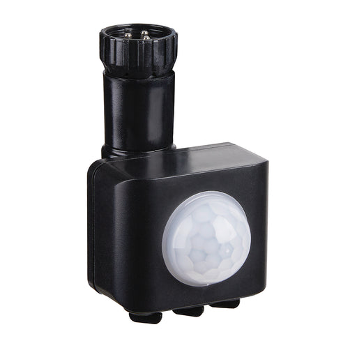 Black plastic outdoor light sensor with a white motion detector.