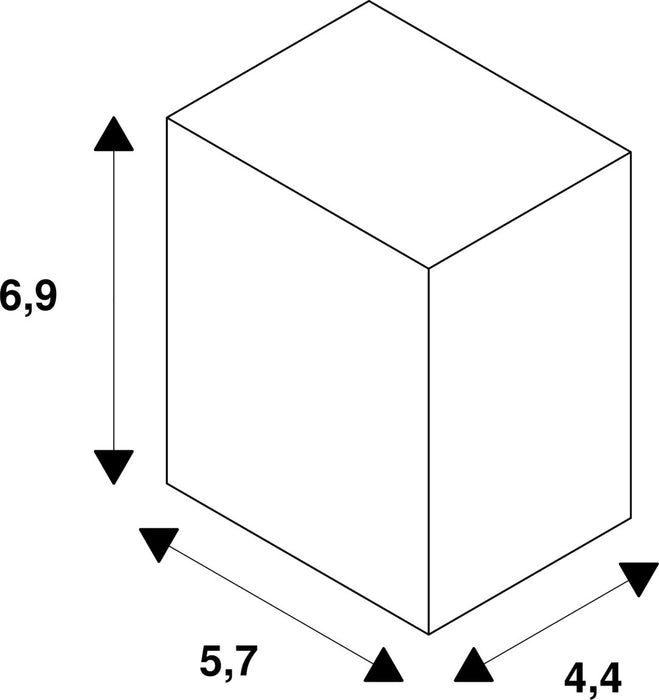 White cube diagram with dimensions 6.9, 5.7, and 4.4.