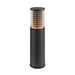 Black metal bollard light with clear ribbed shade, surface mount.