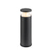 Black metal bollard light fixture with a cylindrical shape and clear glass top.