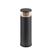 Black metal bollard light fixture with clear shade, surface mounted.