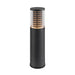 Black metal bollard light with clear ribbed shade.