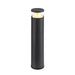 Black metal bollard light fixture with clear glass shade.