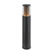 Black aluminum bollard light with clear ribbed shade, ground mounted.