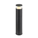Black aluminum bollard light with a clear glass top and a matte finish, surface mounted.