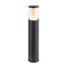 Black metal bollard light with clear glass shade.