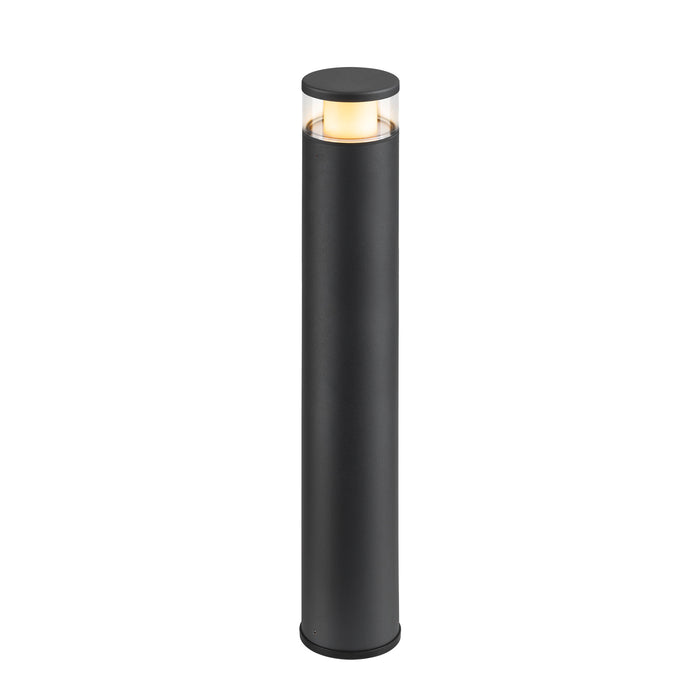 Black aluminum bollard light with a matte finish.
