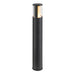 Black aluminum bollard light with clear glass shade, surface mounted.