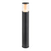 Black metal bollard light with clear glass shade.