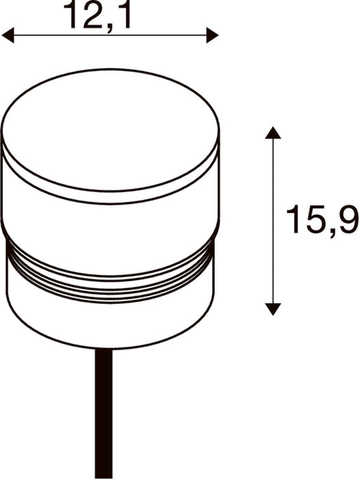 Technical drawing of a cylindrical component, dimensions 12.1 x 15.9.