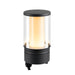 Black metal and clear glass outdoor path light with a matte finish.
