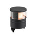 Black cylindrical outdoor path light with clear glass shade.