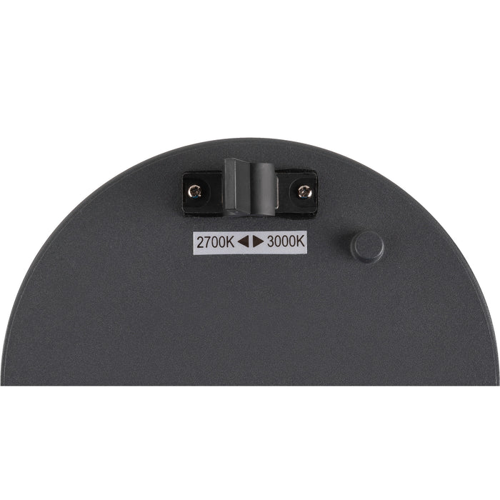 Close-up of a gray metal base with a color temperature switch (2700K-3000K) and mounting hardware.