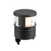 Black aluminum bollard light with clear glass shade.
