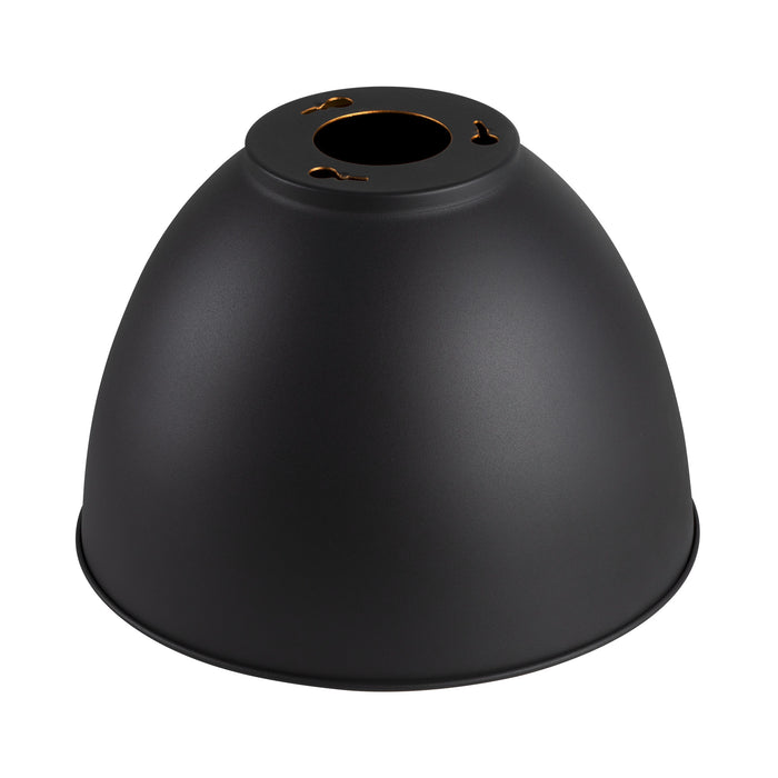 Metal lampshade with matte black finish and top mounting.