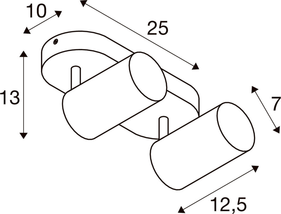 Technical drawing of a two-light spotlight, dimensions in centimeters.