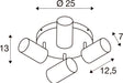 Technical drawing of a ceiling-mounted spotlight with dimensions.