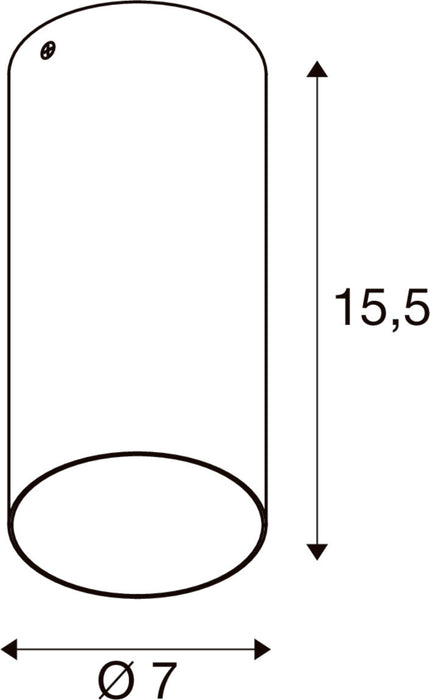 Technical drawing of a cylindrical light fixture with dimensions.