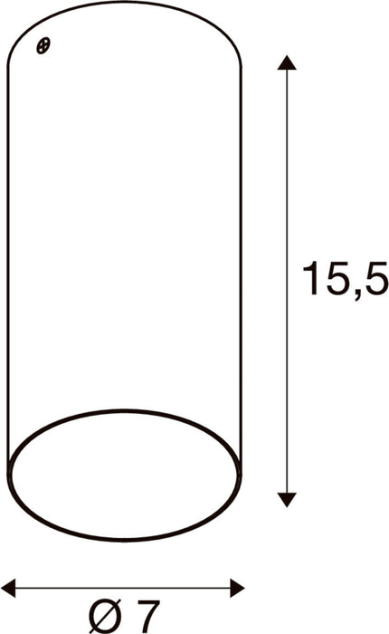 Technical drawing of a cylindrical light fixture showing dimensions.