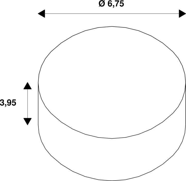 Technical drawing of a white cylindrical object with dimensions 6.75 diameter and 3.95 height.