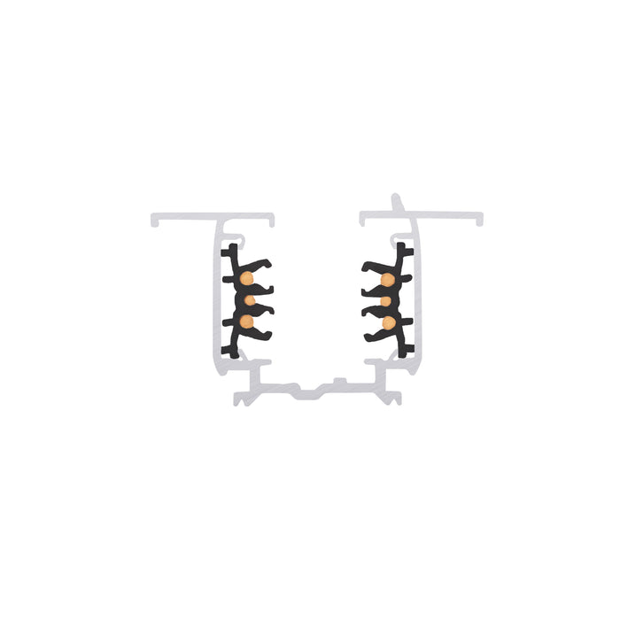Aluminum recessed LED channel profile, silver finish, with black and gold internal components.