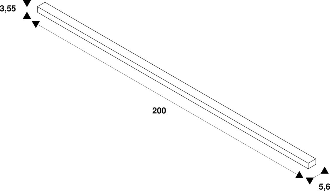 Technical drawing of a white rectangular bar with dimensions.
