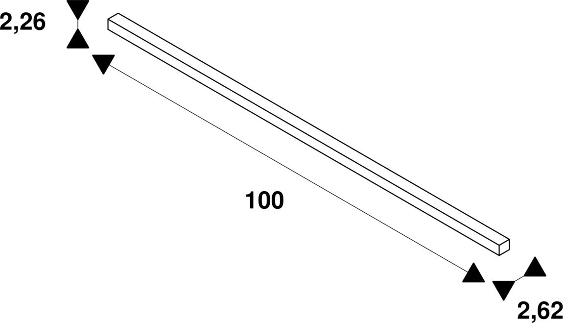 Technical drawing of a white rectangular bar with dimensions.
