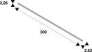Technical drawing of a 300mm long, white, rectangular bar with mounting points.